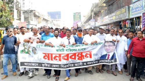 কুষ্টিয়ায়  বিএনপির  আহ্বায়ক কমিটি বাতিলের দাবিতে  বিক্ষোভ 